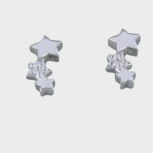 Sterling Silver Trio Star Pave Studs Silver