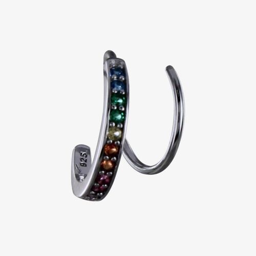 Sterling Silver Rainbow Pave Curl Stud