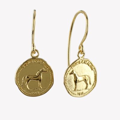Horse Coin Earrings Gold