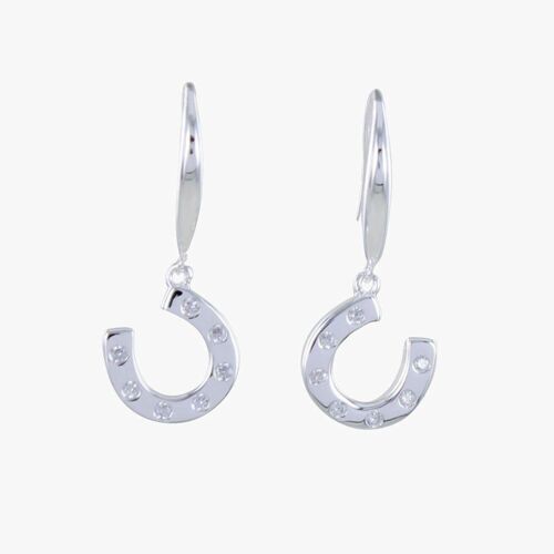Sterling Silver Horseshoe and PavÃ© Earrings