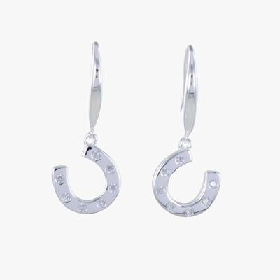 Boucles d'oreilles fer à cheval et pavé en argent sterling