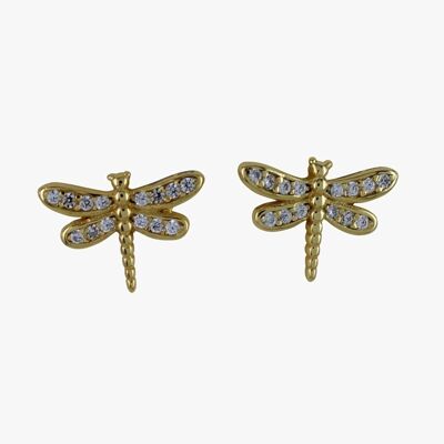 Dragonfly Stud Earrings with Pave Gold