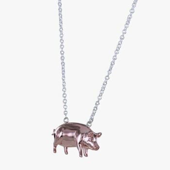 Collier Cochon Argent Massif Rose 6