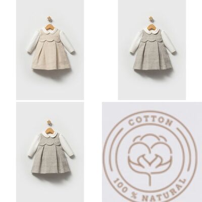 Lot de 5 robes pour bébé fille à corsage festonné, tissu texturé tissé, tailles 6 à 24 mois