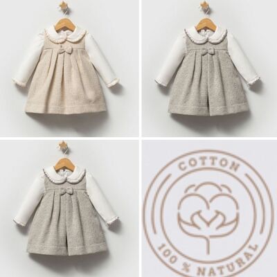 Vestido con detalle de lazo para niña (6-24 meses), en cinco tallas (paquete de 5) y tejido texturizado.