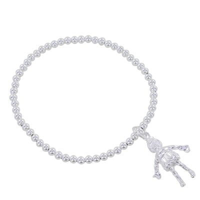 Pulsera con dije de muñeca y cuentas de plata esterlina