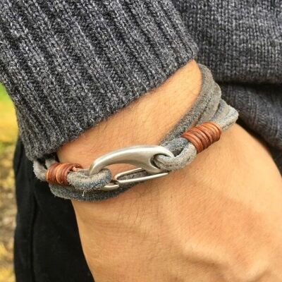 Pulsera de cuero de ante vaquero gris