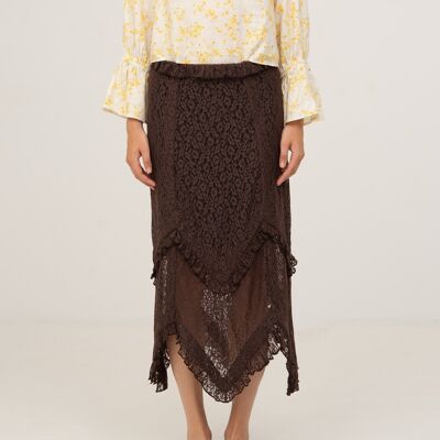 Gonna in pizzo color cioccolato