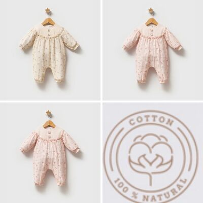 Lot de trois barboteuses en coton patchwork pour bébé fille (0 à 6 mois)