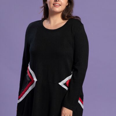 Tunique - Pull grande taille noir avec volant (A923)