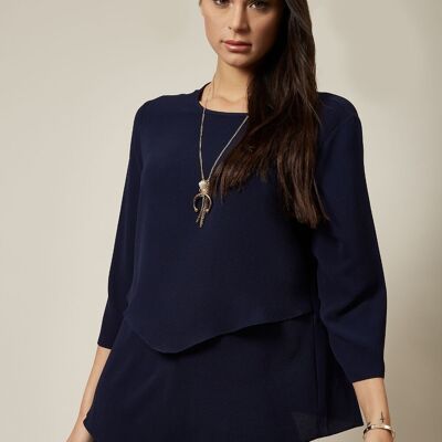 Haut décontracté à manches 3/4 avec collier en bleu marine