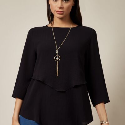 Haut décontracté à manches 3/4 avec collier en noir