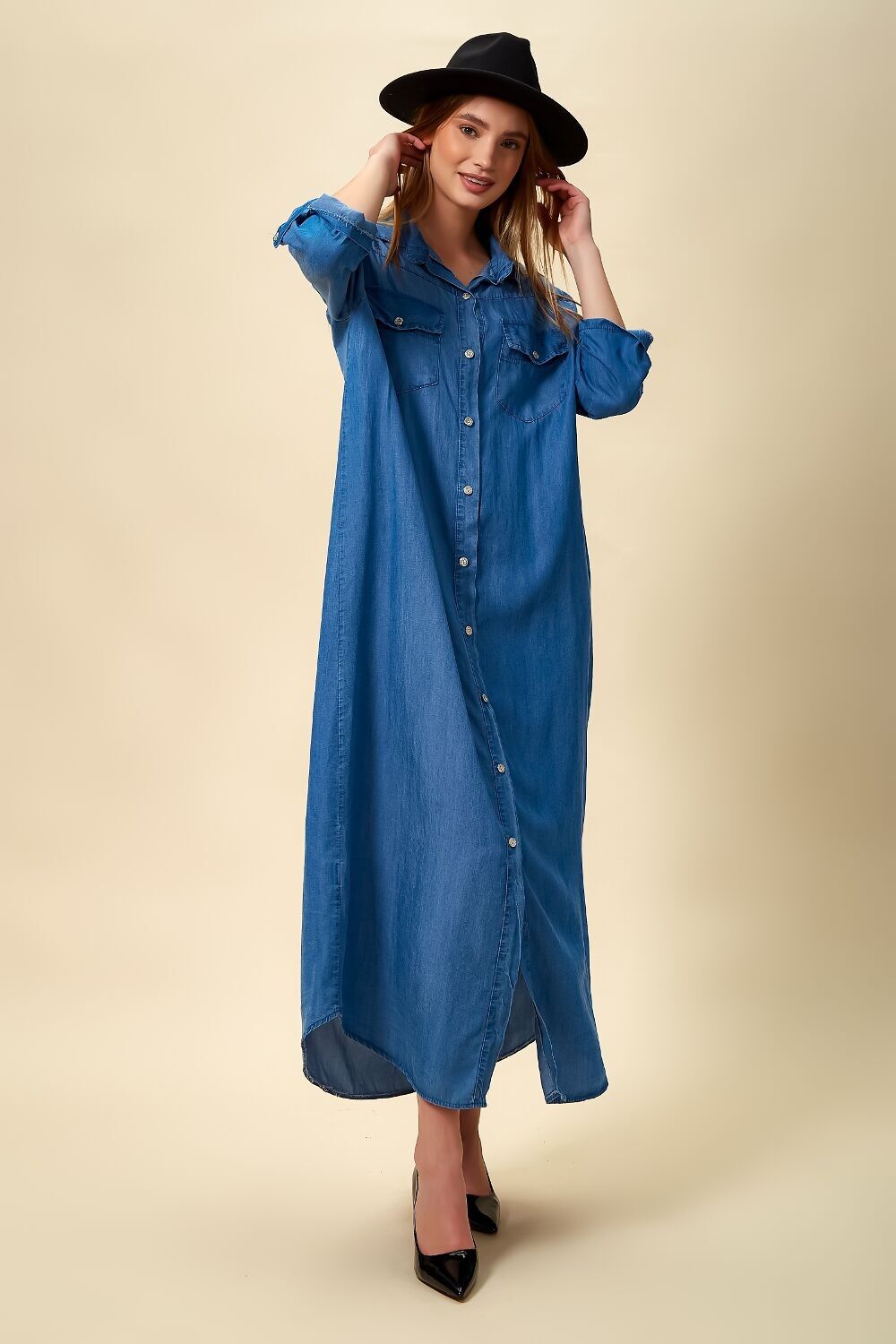 Robe longue en jean avec détails de poches