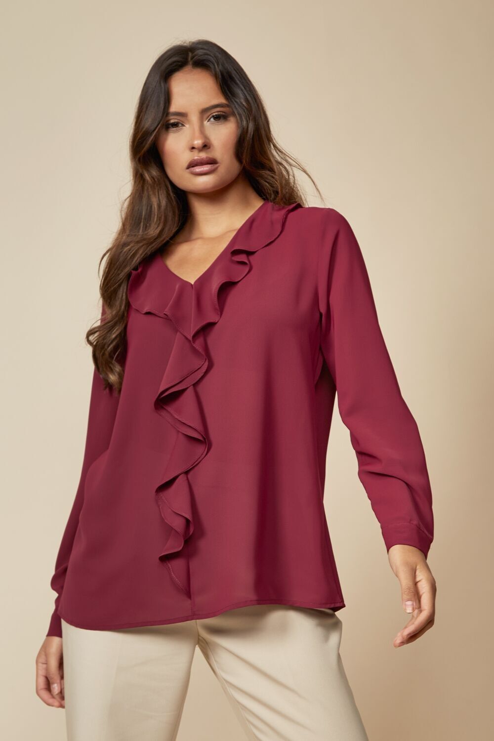 Übergroßes Top mit Rüschenfront in Burgund