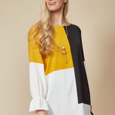 Top oversize a blocchi di colore giallo, nero e bianco
