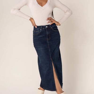 Gonna lunga in denim con spacco frontale Nina Carter P215