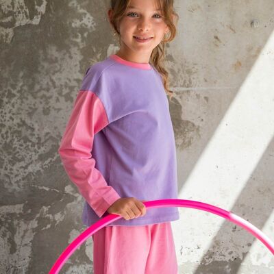 Children's long-sleeved pajamas - Colorblock Pink