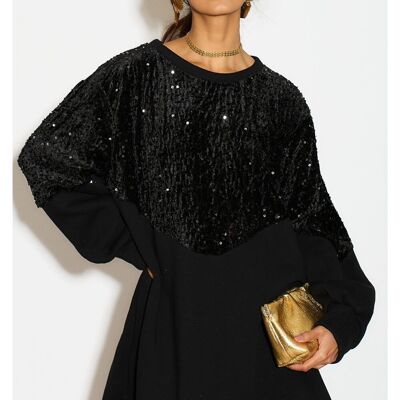 Sweat-shirt oversize à manches longues et paillettes noir