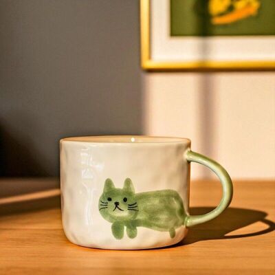 Tazza a forma di gatto in ceramica smaltata dipinta a mano | 300 ml