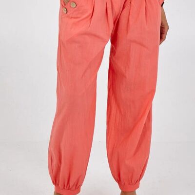 Pantalon boutonné coupe décontractée en corail