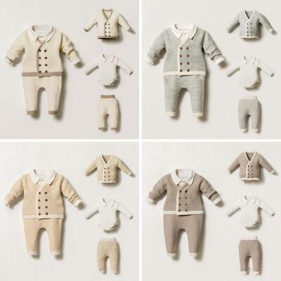 Lot de quatre vestes en tricot doux en coton et laine pour bébé garçon | 3 à 12 mois