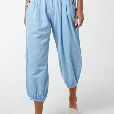 Pantalon boutonné coupe décontractée en bleu clair