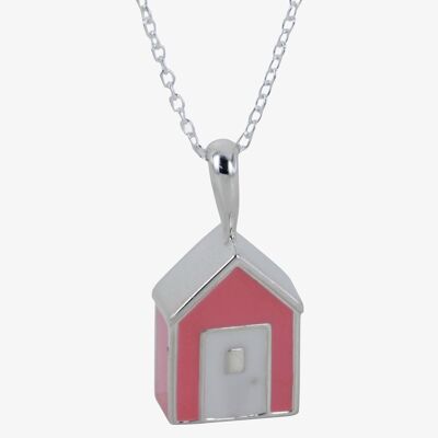 Beach Hut Pendant Necklace pink