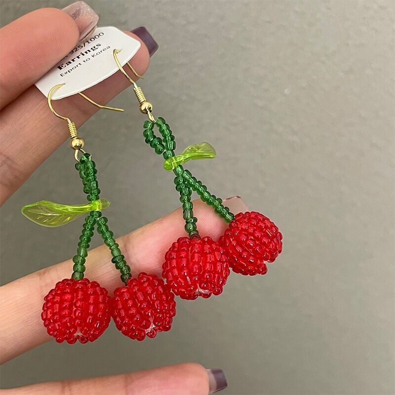 Kirschperlen Ohrringe – Handgefertigter Obstschmuck, süßes Geschenk für Sie
