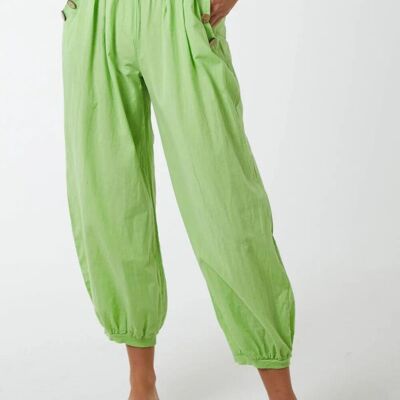 Pantalon détaillé boutonné coupe décontractée en vert citron