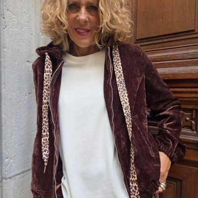 Veste unie en velours à capuche zippée- Fabrication Française Y819CG66