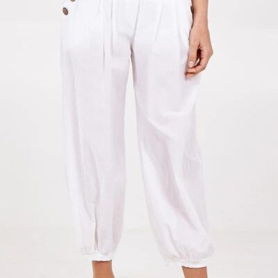 Pantalon boutonné coupe décontractée en blanc