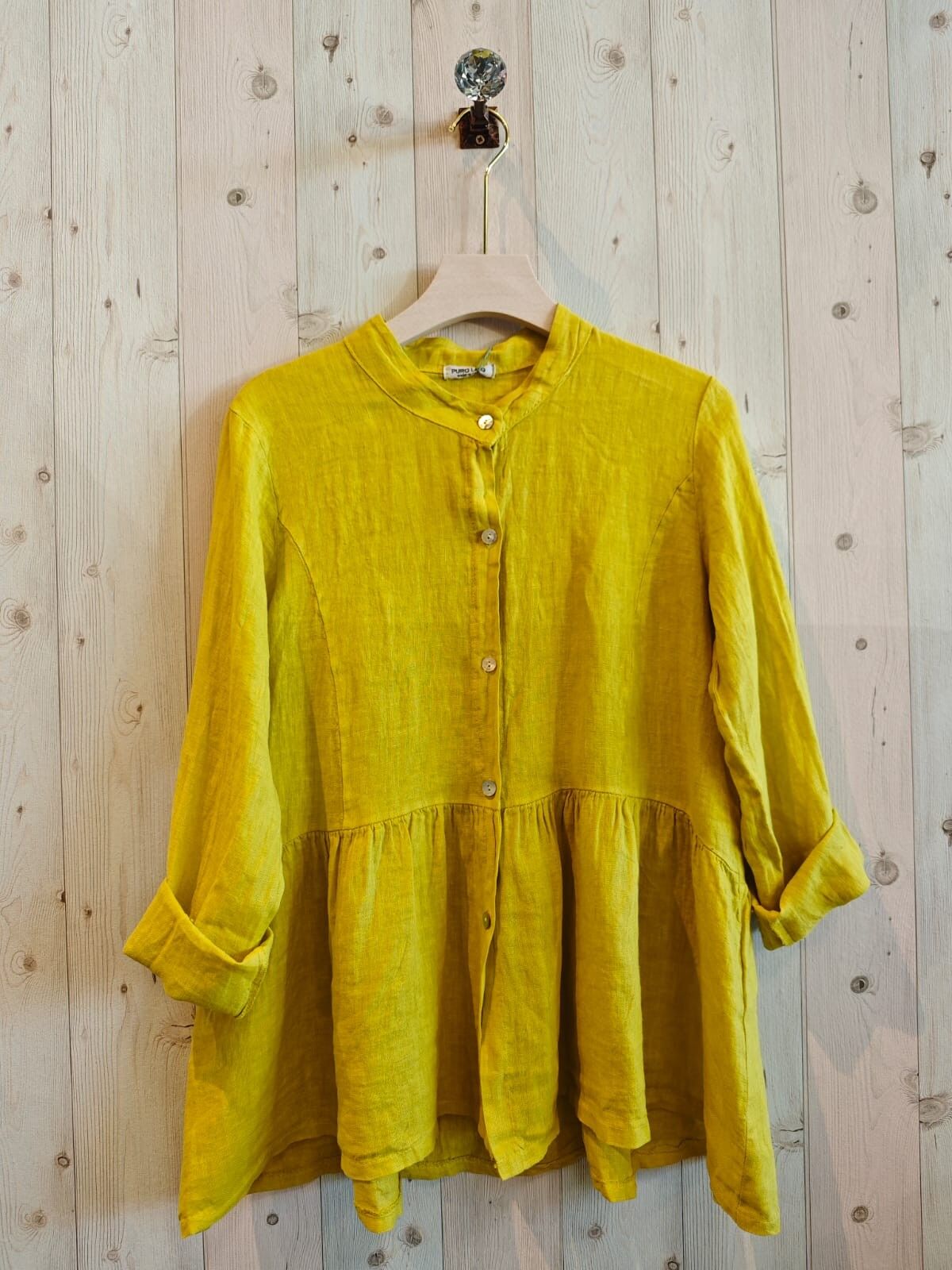 RIF 6880 BLUSA 100% LINO CON COLLO MANGO