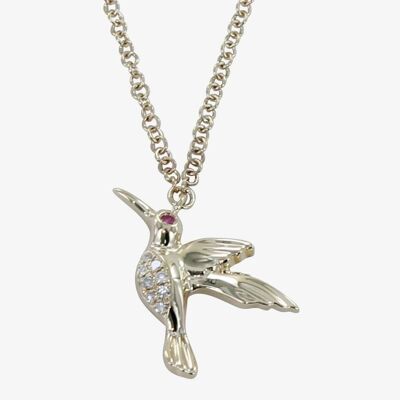 Diamond Hummingbird Necklace Gold