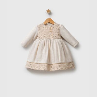 Vestido elegante con encaje y detalles para niña (6-24 meses), paquete de cinco tallas, totalmente forrado.