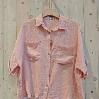 REF 8103 T-SHIRT 100% LINO CON DUE TASCHE