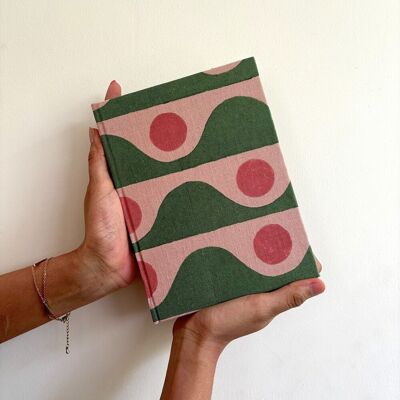 Cuaderno de papel hecho a mano, rosa y verde - A5