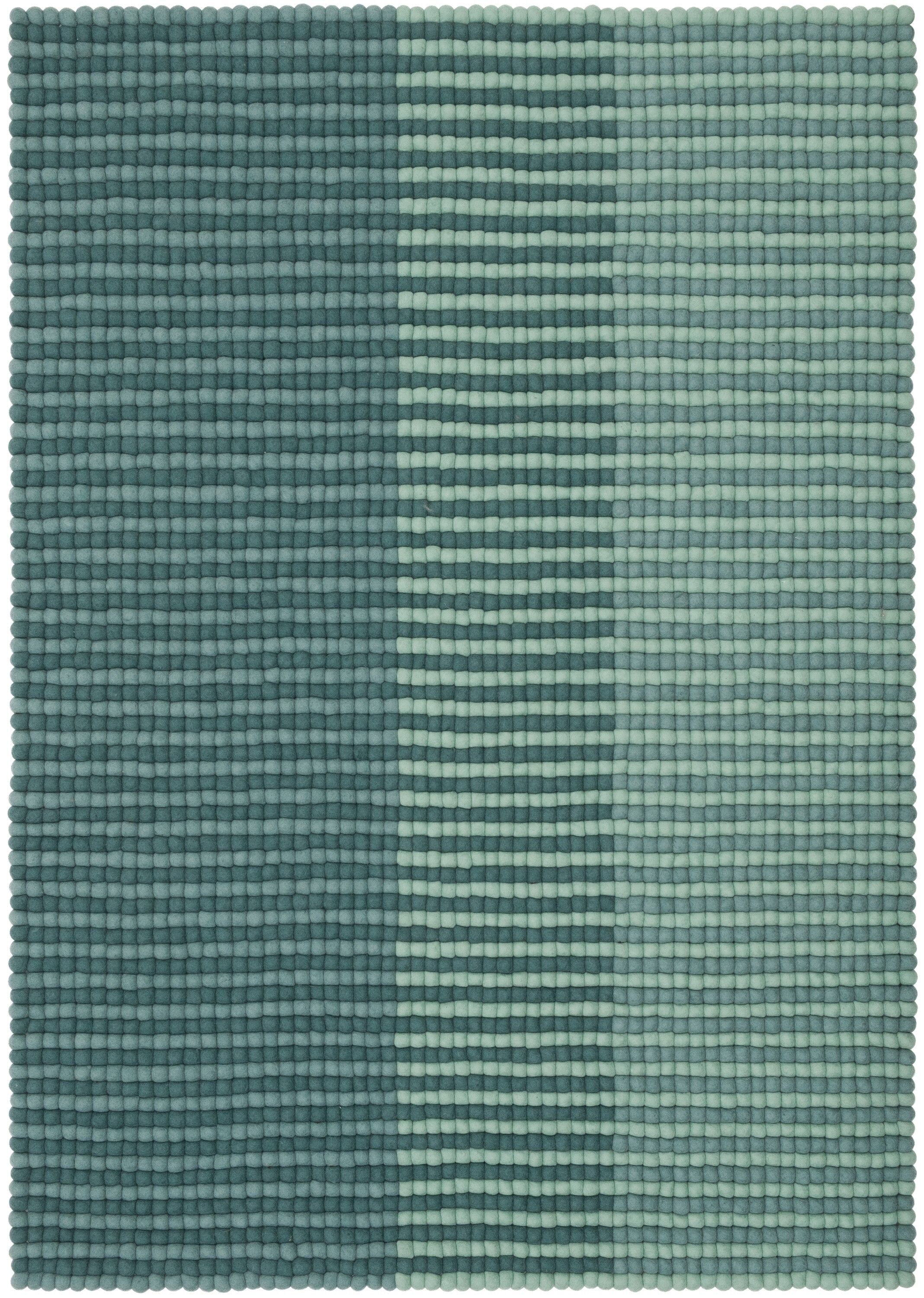 Alfombra rectangular de bolas de fieltro color salvia