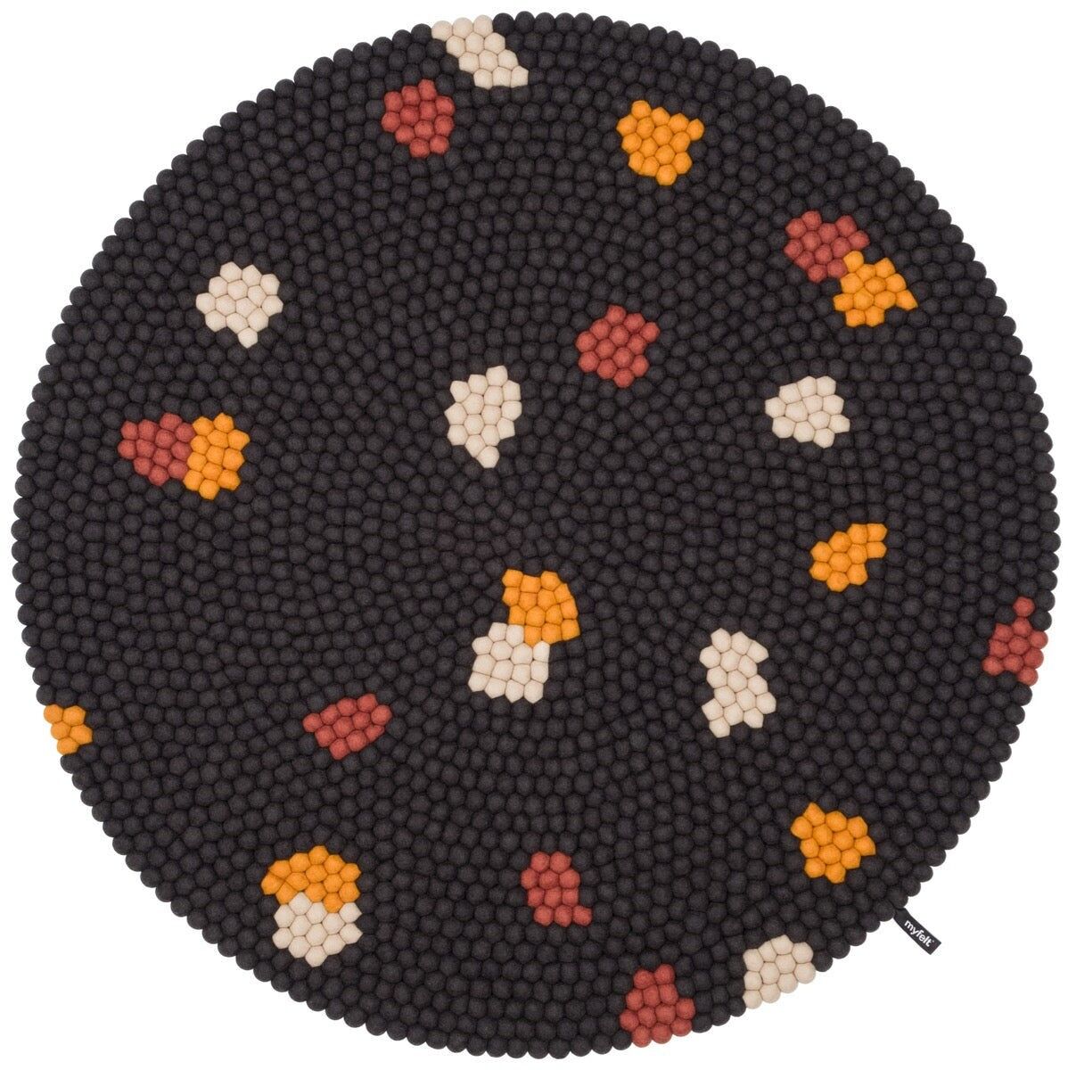 Alfombra redonda de bolas de fieltro Terra Coal