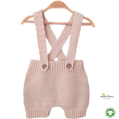 Pantalones cortos para niño de algodón orgánico tejidos a mano con tirantes