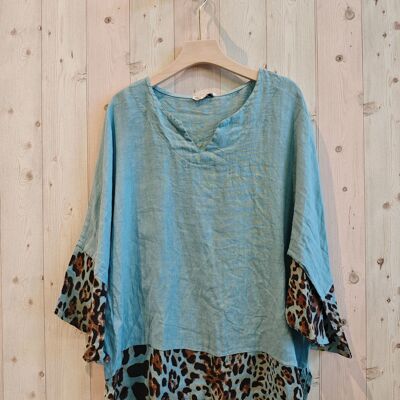 RÉF 12035 BLOUSE 100% LIN IMPRIMÉ LÉOPARD