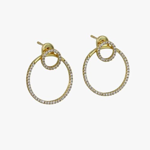 Sterling Silver Two Ring Pave Earrings Gold