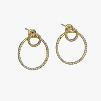 Boucles d'oreilles en argent sterling à deux anneaux pavés d'or 1