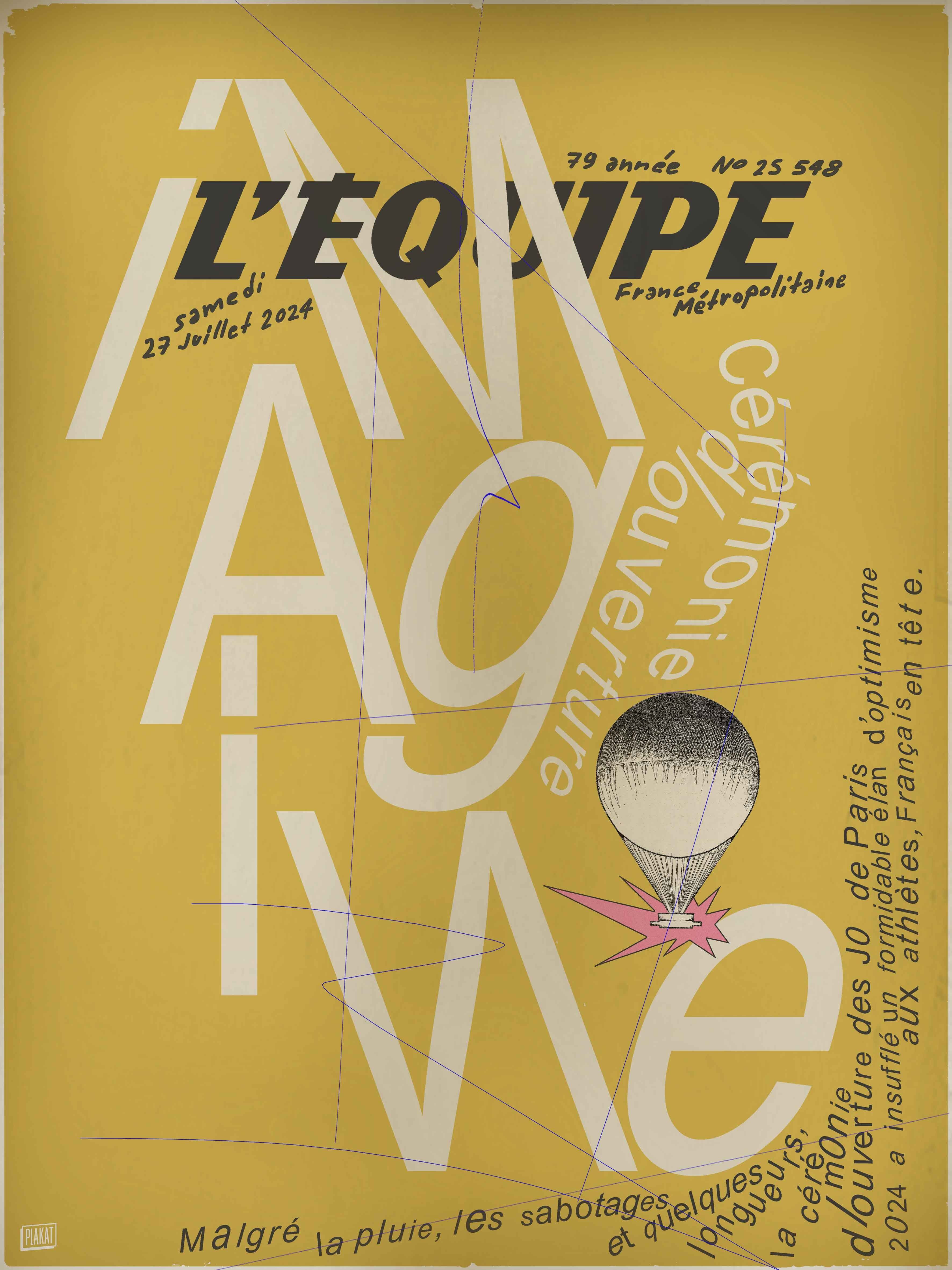 Affiche - L'Equipe - JO - JAUNE - L'équipe (digigraphie 30 x 40)