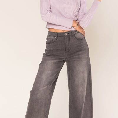 Jeans in denim a vita alta 7/8 a zampa d'elefante Q1879