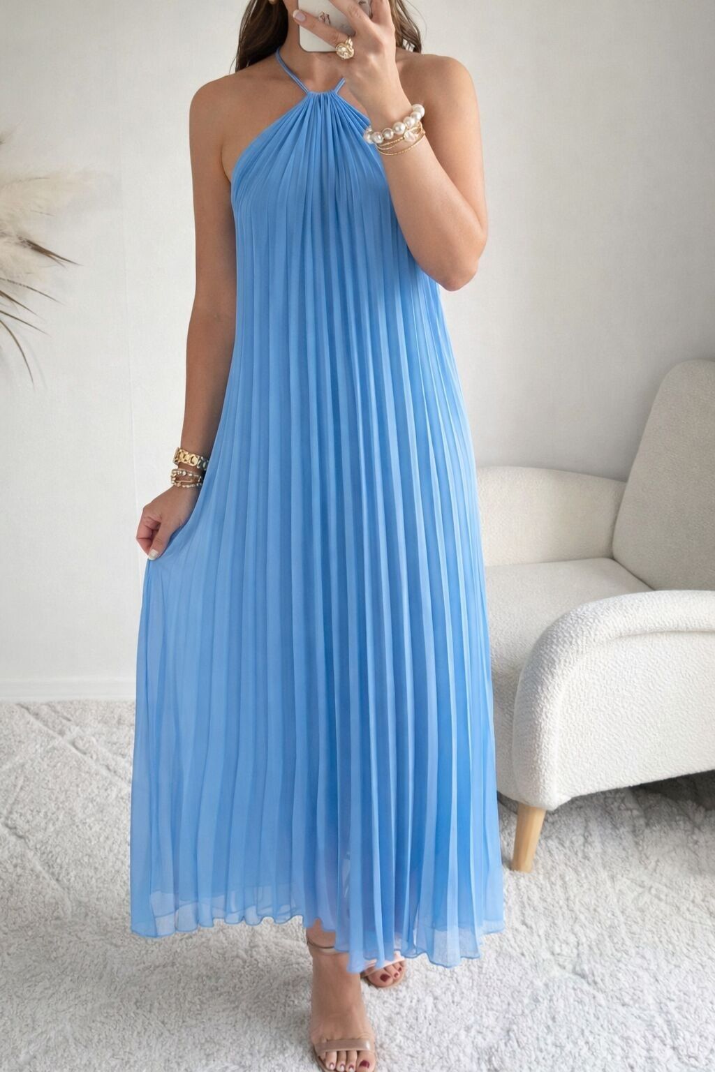 Long pleated backless dress – VISCOSE - 002SK