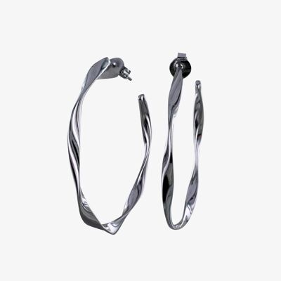 Ribbon Hoop Earrings Sterling Silver
