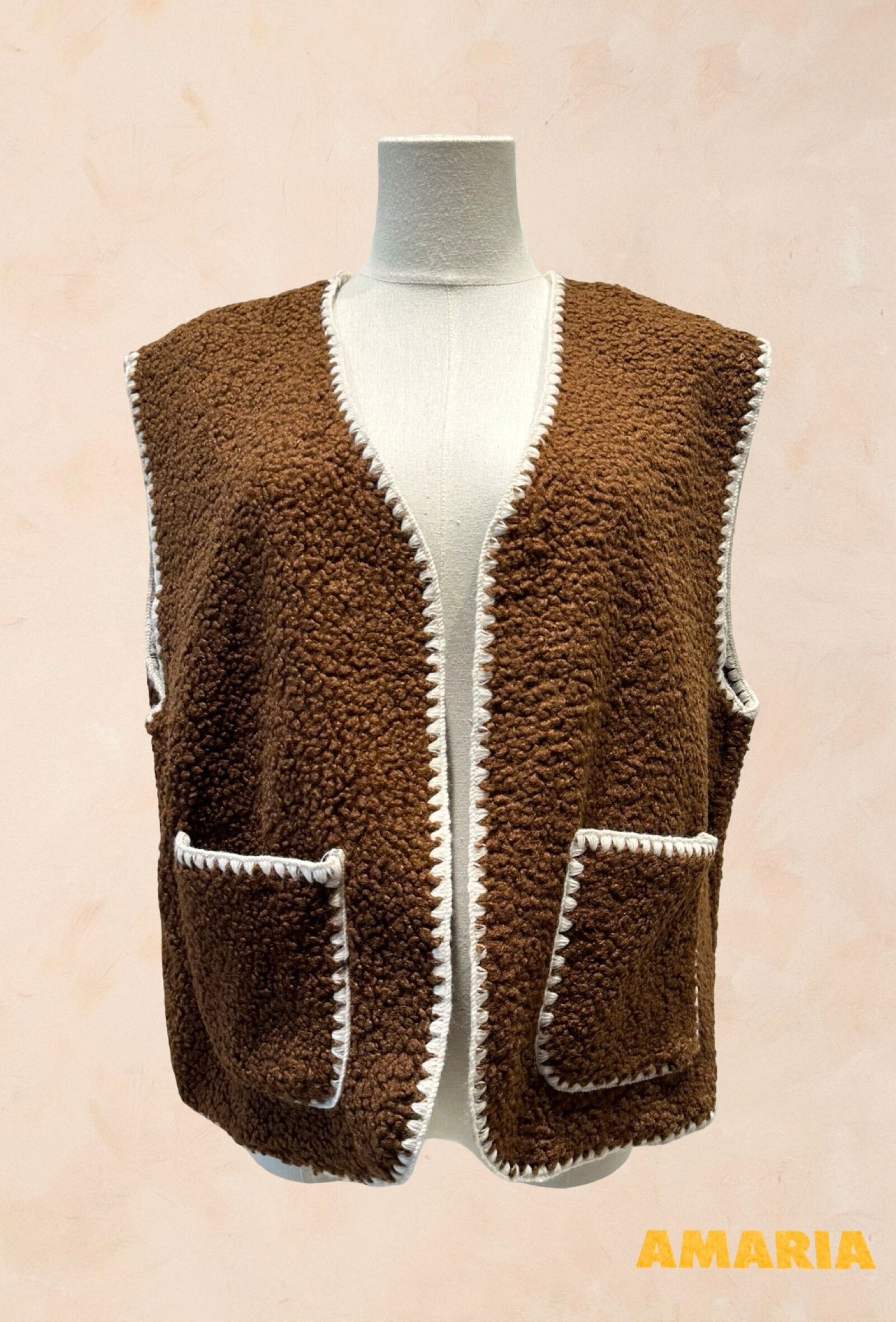 Chaleco sin mangas de piel de oveja con aspecto vintage - 9801O8MG