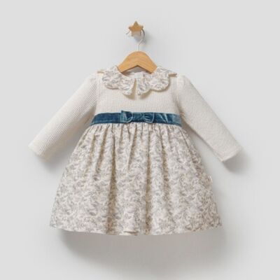 Un lot de quatre tailles de robe fleurie tricotée pour fille avec nœud en velours – 1 an.5 à 4
