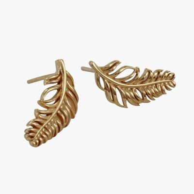 Sterling Silver Feather Stud Earrings Gold