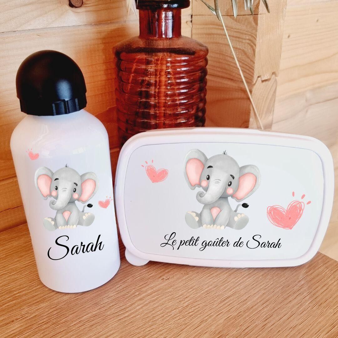Scatola per snack e bottiglia d'acqua a forma di elefante